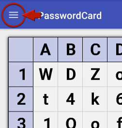 E-PasswordCard menu with read from QR code
